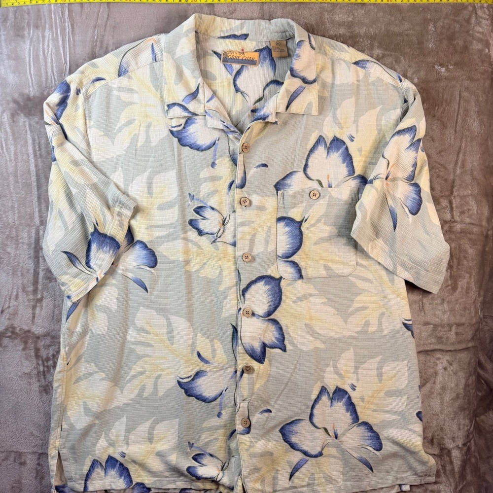 VTG Bobby Chan Mens XL 100% Silk Tropical Floral Button Down Camp Shirt Beach